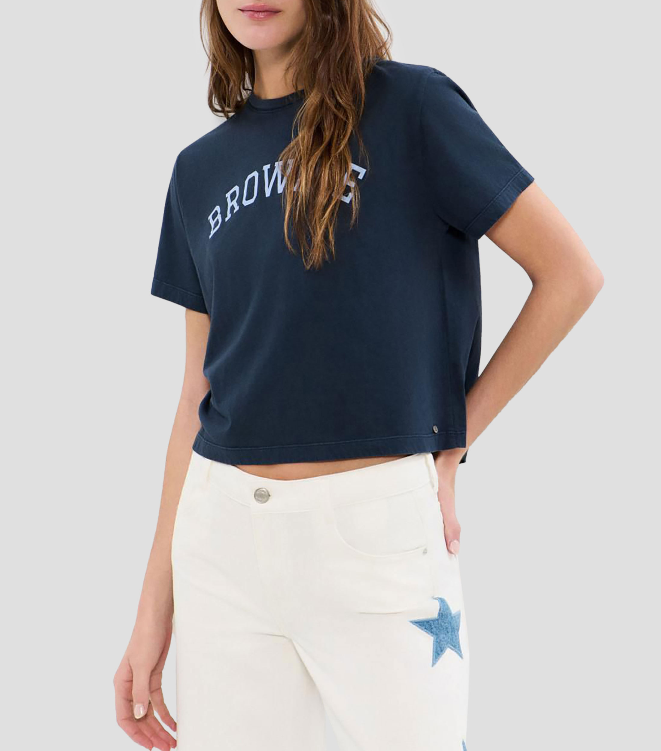 Playera cuello redondo manga corta con estampado Mujer